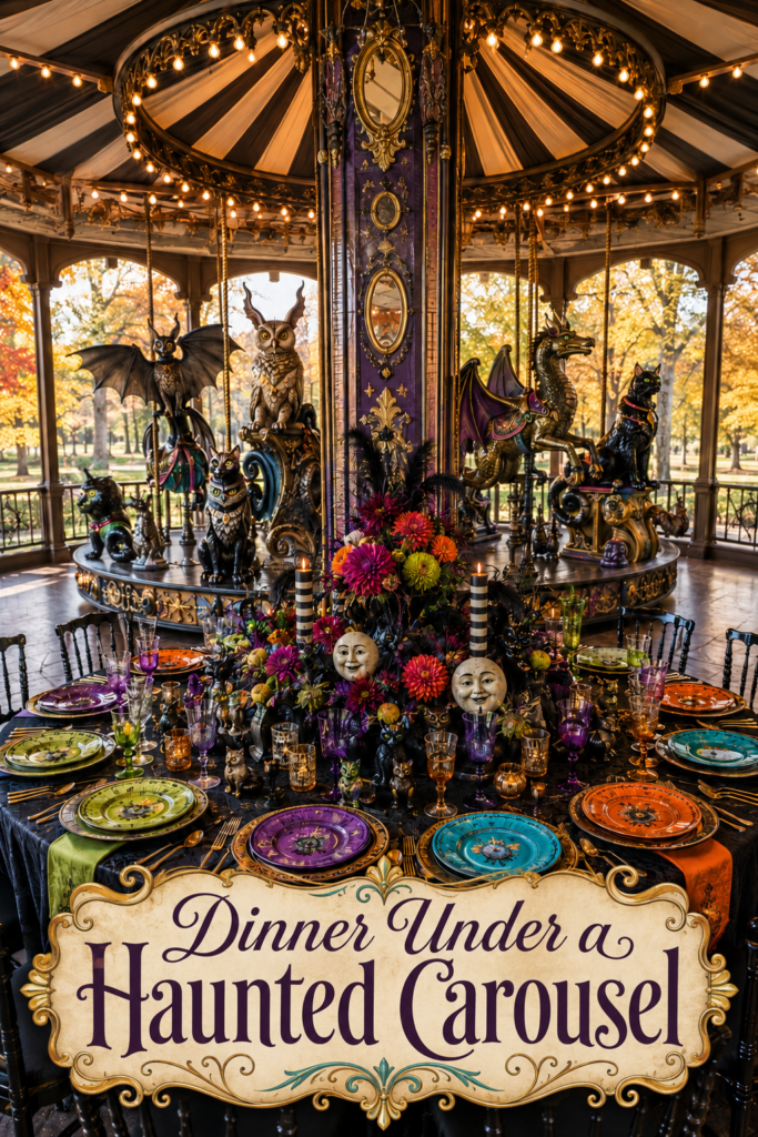 Ornate Halloween Table Setting in Jewel Tones