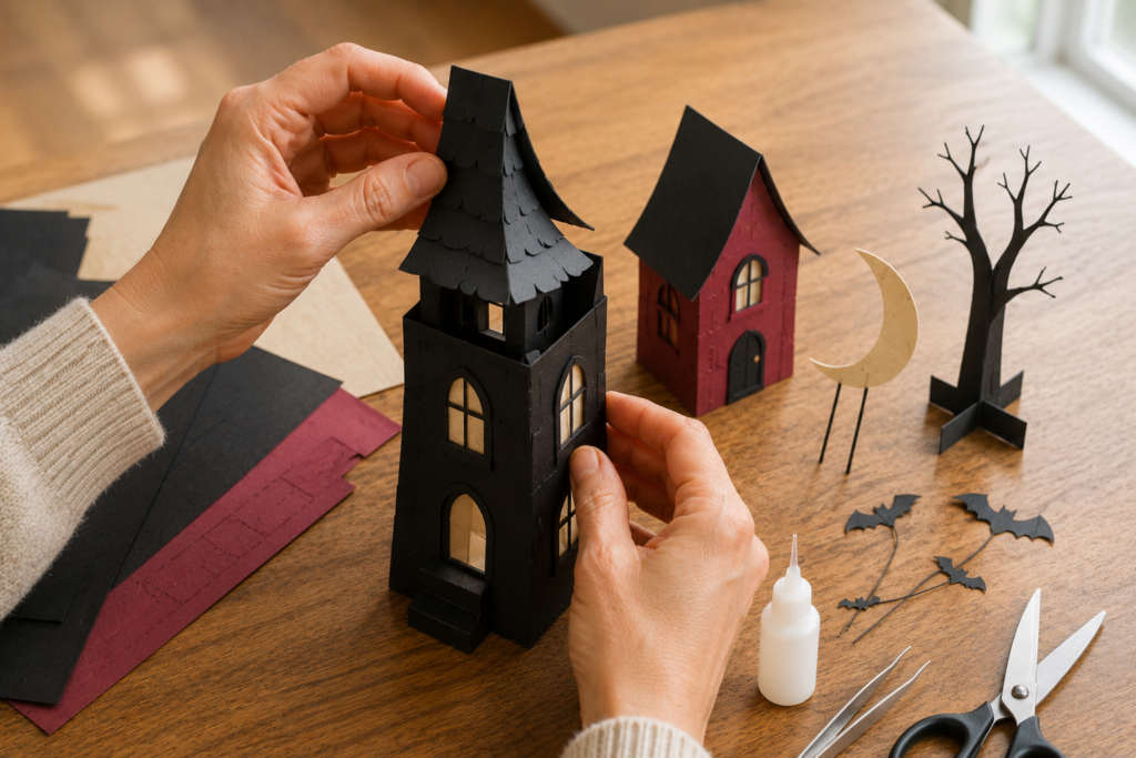 Paper haunted house roof assembly
