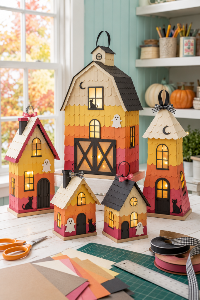 DIY Patchwork Candy-Corn Village Lanterns