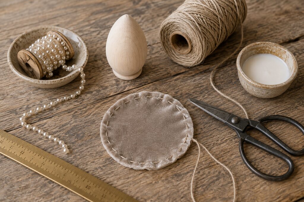 Pearl-trimmed velvet acorn ornament prep