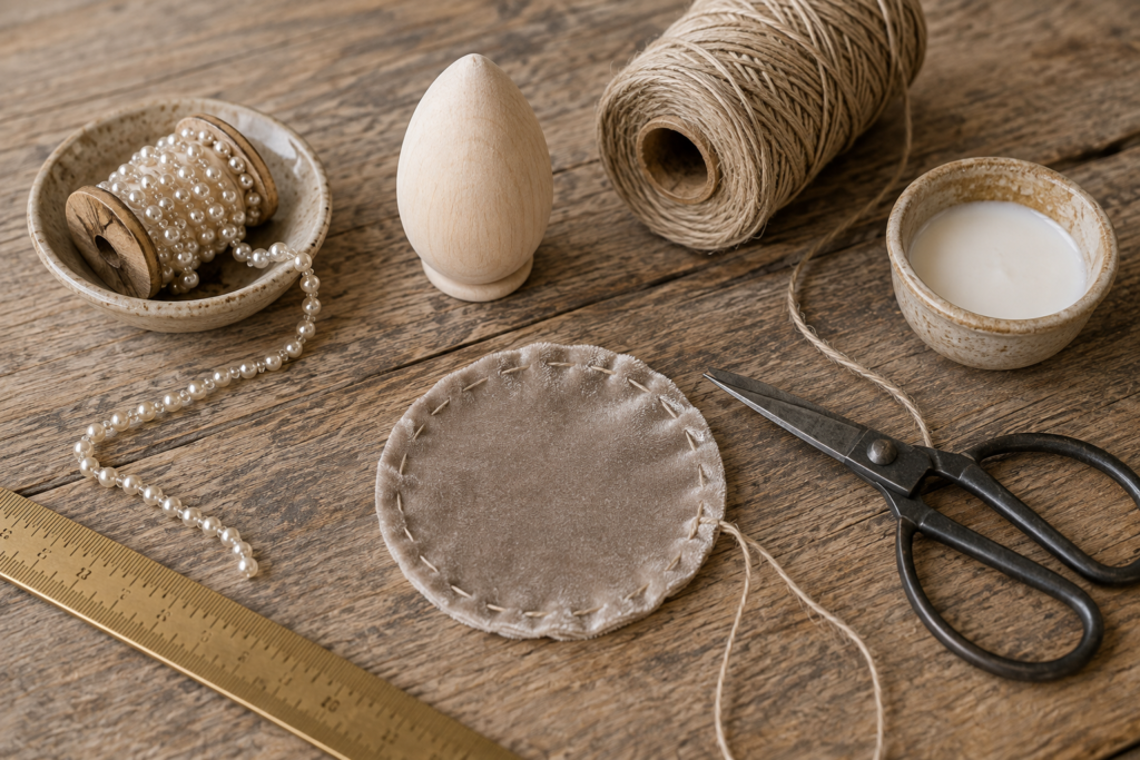 Pearl-trimmed velvet acorn ornament prep