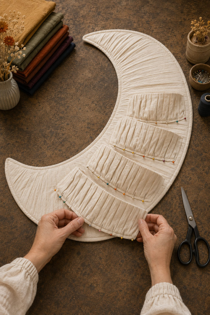 Pinning pleated pockets on a crescent