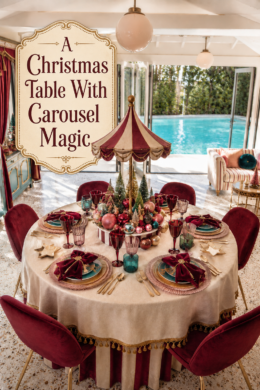 Poolhouse table with Carousel Themed Christmas Setting