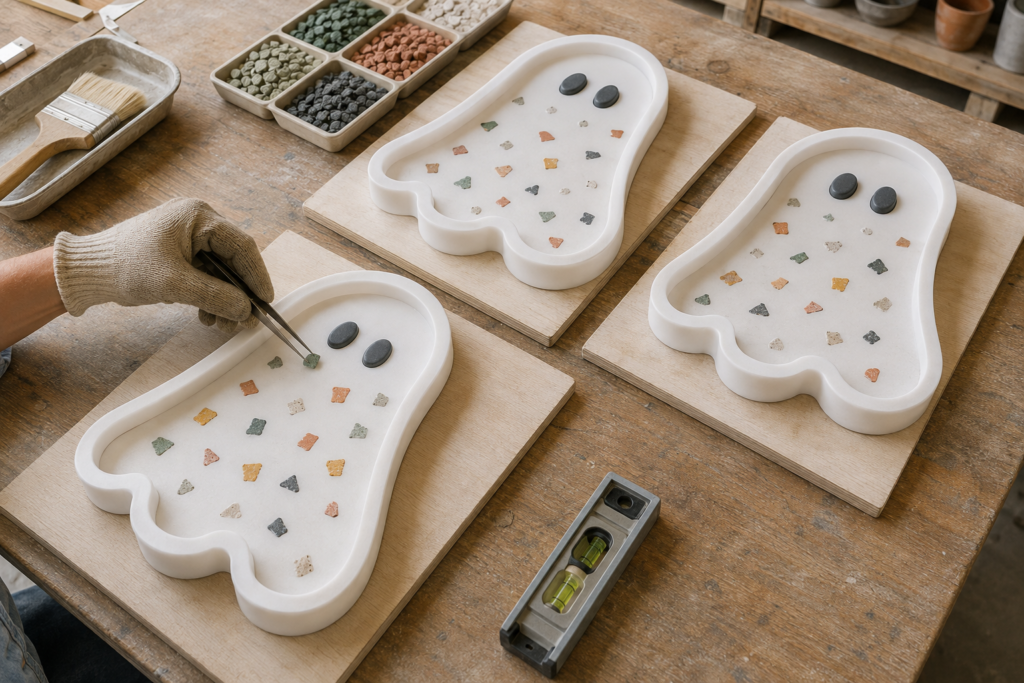 Preparing terrazzo ghost stepping-stone molds