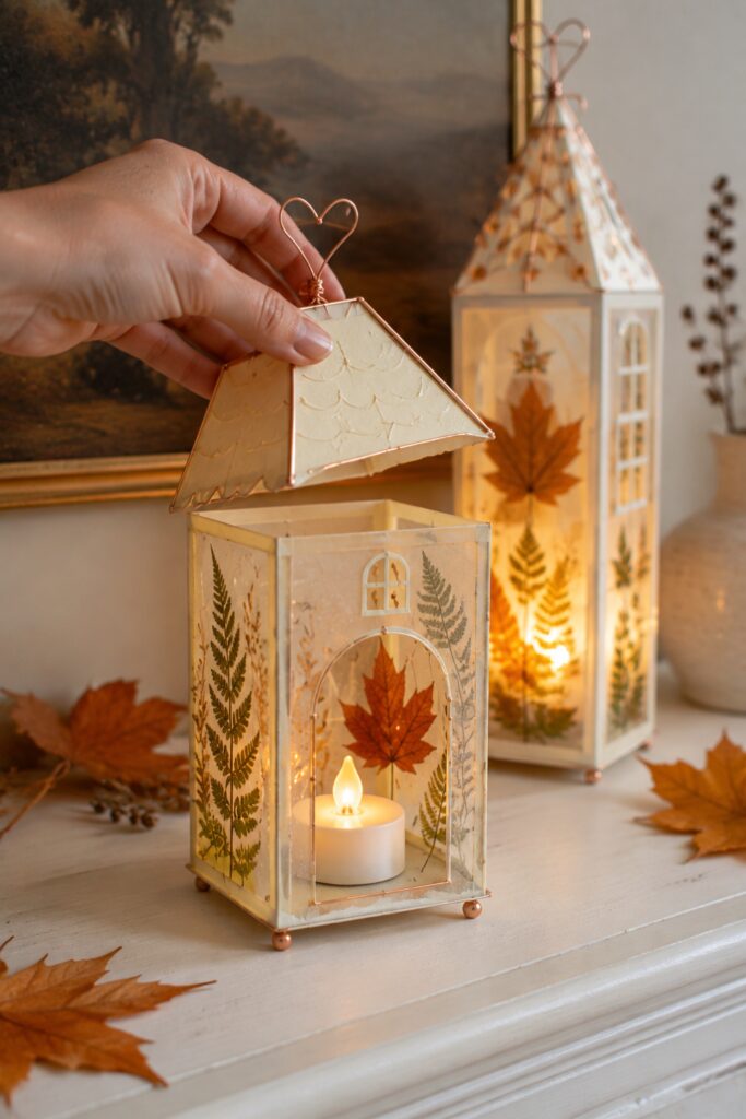 Pressed-leaf cottage lantern assembly
