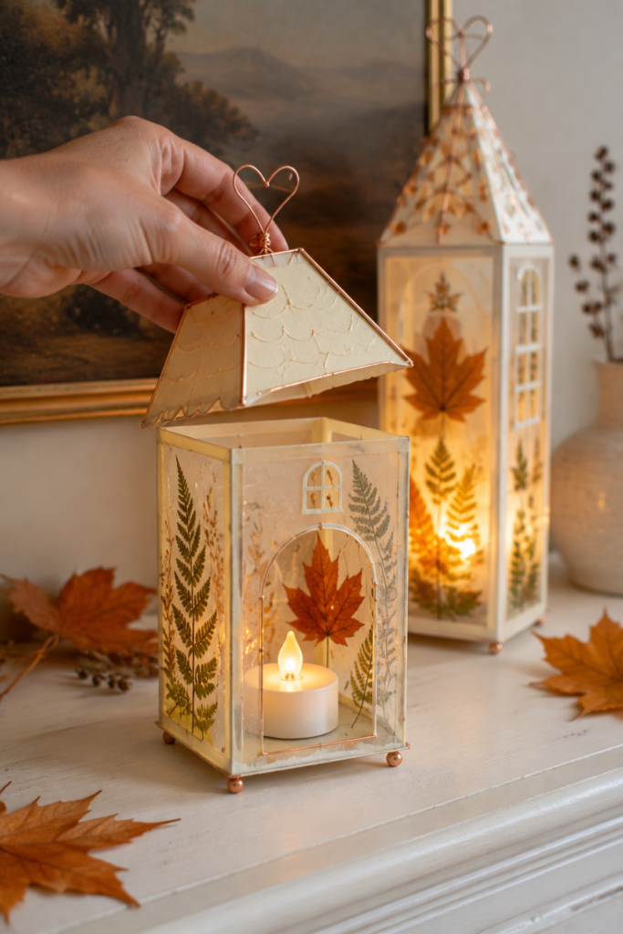 Pressed-leaf cottage lantern assembly