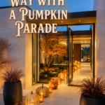 Pumpkin Lantern Path for a Modern Glass Entry