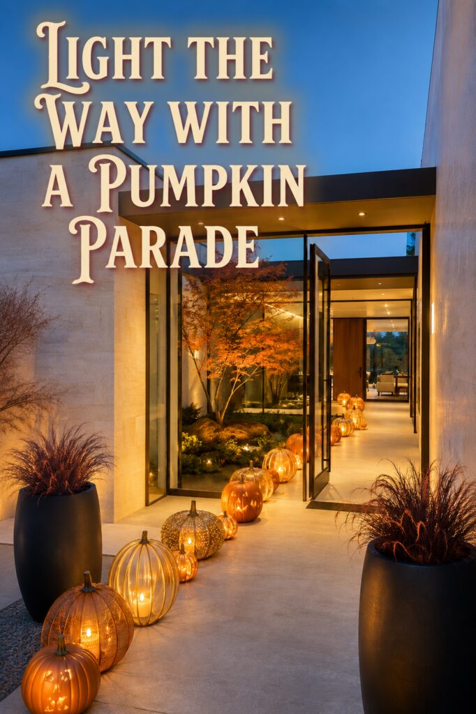 Pumpkin Lantern Path for a Modern Glass Entry