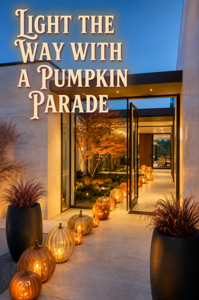 Pumpkin Lantern Path for a Modern Glass Entry