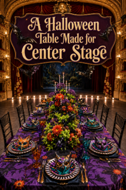 Purple and Orange Opera Inspired Halloween Table Setting