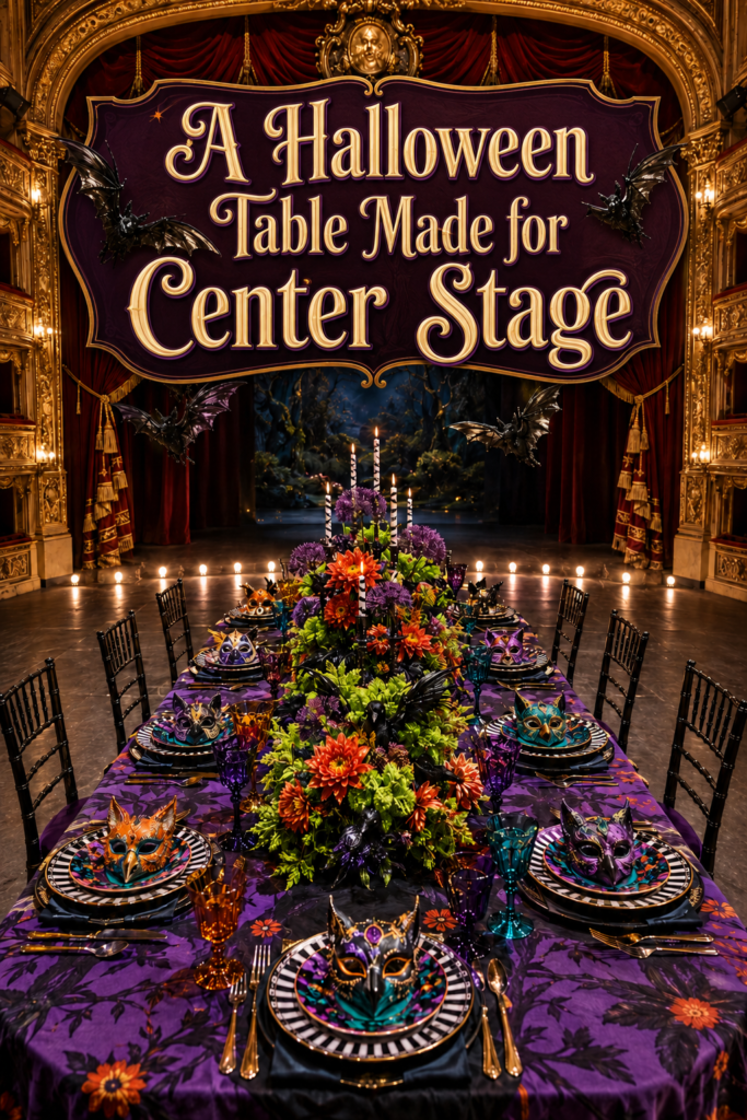 Purple and Orange Opera Inspired Halloween Table Setting
