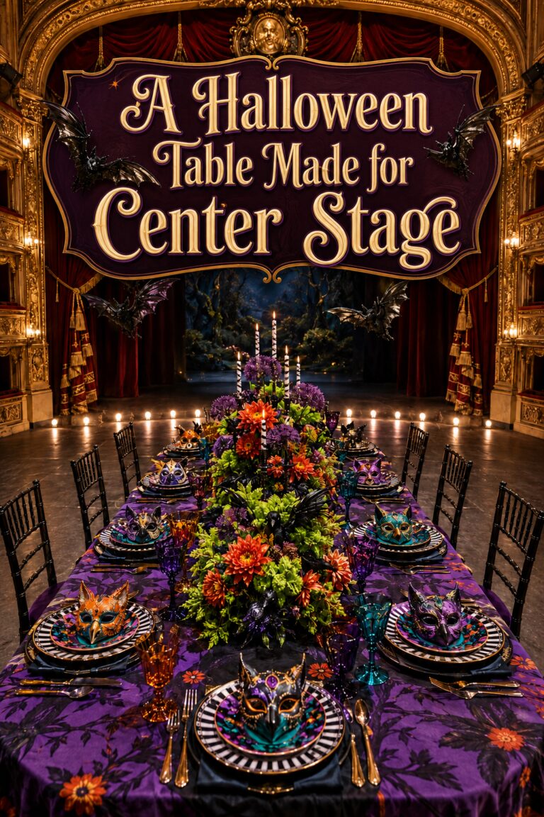Purple and Orange Opera Inspired Halloween Table Setting