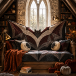 Quilted Bat Halloween Daybed and Gothic Window