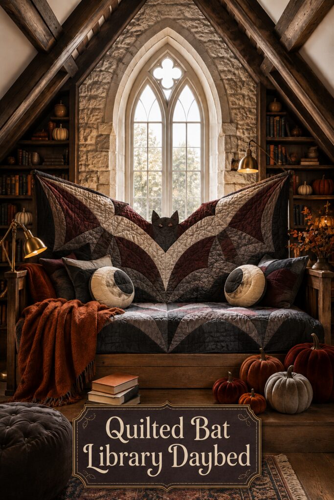 Quilted Bat Halloween Daybed and Gothic Window