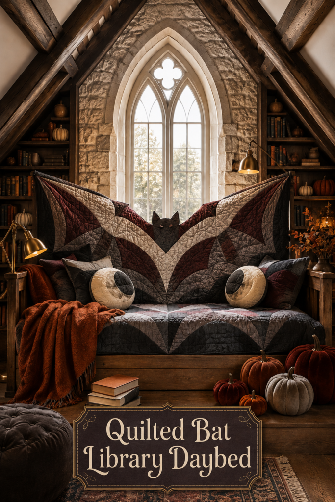 Quilted Bat Halloween Daybed and Gothic Window