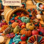 Quilted Thanksgiving Cornucopia with Turkeys and Pumpkins