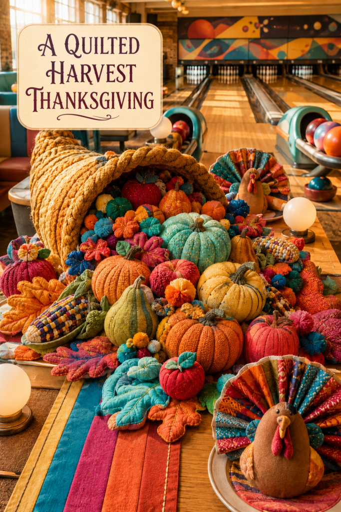 Quilted Thanksgiving Cornucopia with Turkeys and Pumpkins