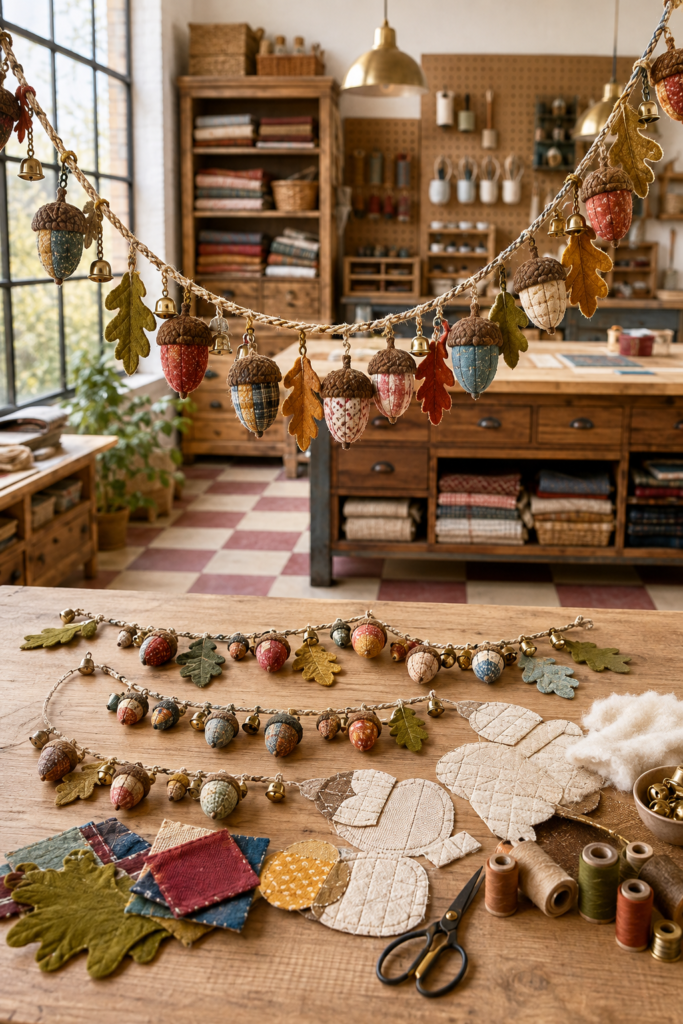 Quilted Acorn and Bell Garland DIY