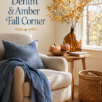 Reading Corner with Denim Blanket and Amber Vase