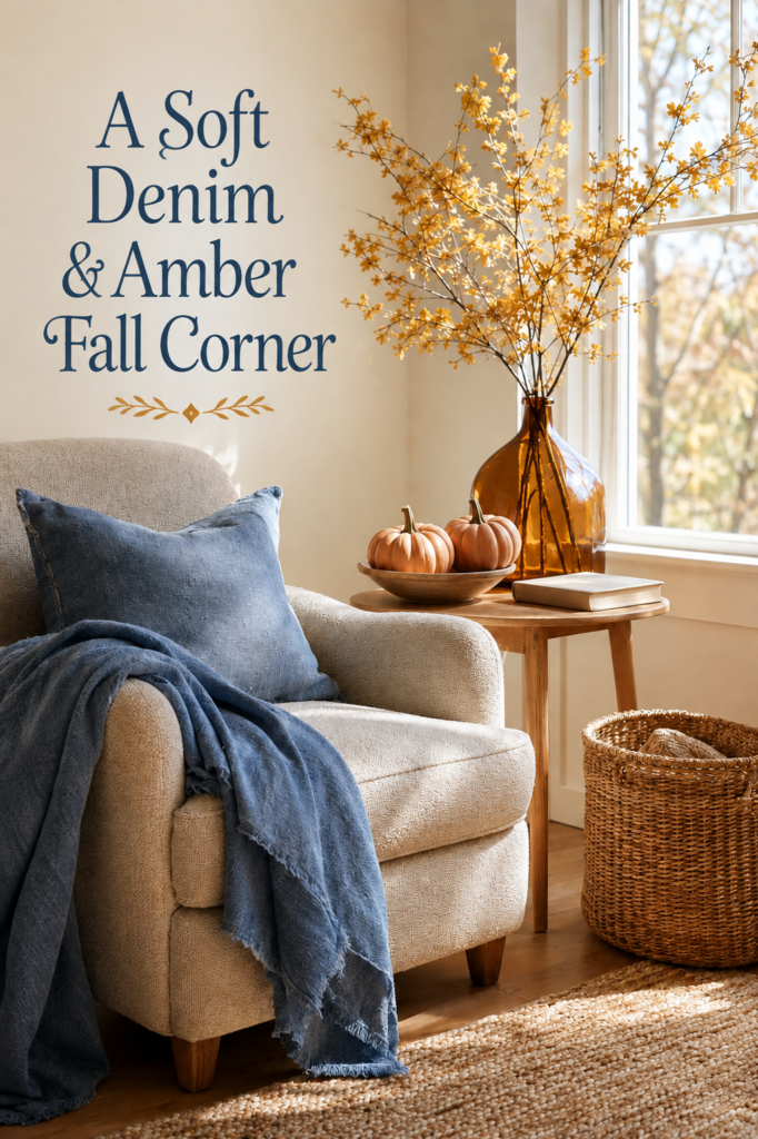 Reading Corner with Denim Blanket and Amber Vase