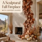 Sculptural Fall Leaf and Pumpkin Fireplace Wall
