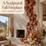 Sculptural Fall Leaf and Pumpkin Fireplace Wall