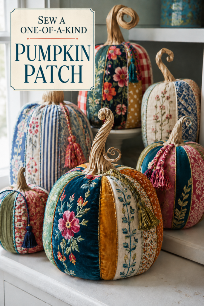 Sewn Fabric Patchwork Stuffed Pumpkins