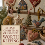 Sewn Felt Christmas Ornaments with Vintage Stitching