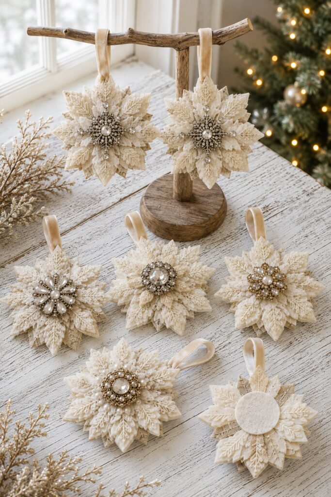 Six Vintage Brooch Snowflake Ornaments