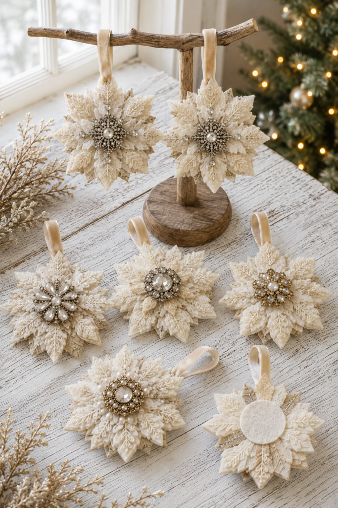 Six Vintage Brooch Snowflake Ornaments