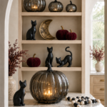 Smoked Glass Pumpkin and Cats Pantry Halloween Display