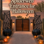 Spiderweb Halloween Entry Gate Decoration with Pumpkins