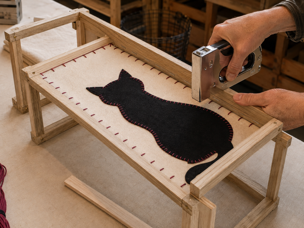 Stapling a stitched cat panel