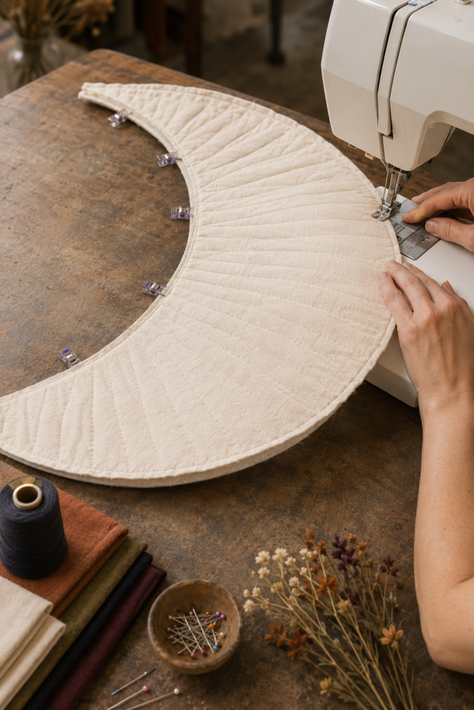 Stitching a Quilted Crescent Cover