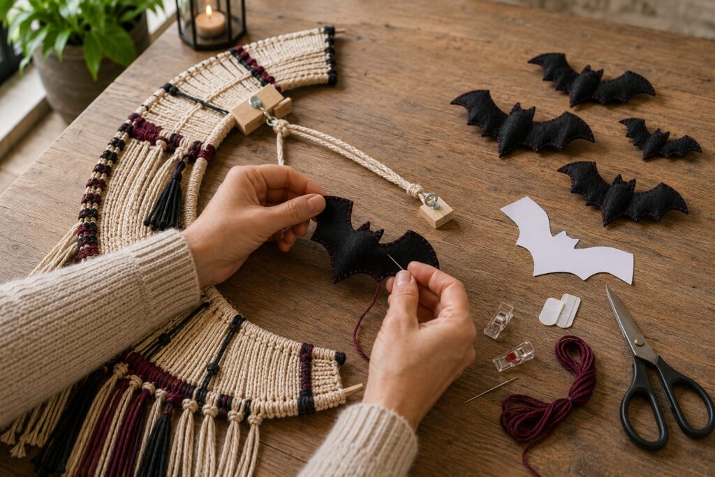Stitching bats and securing the crescent