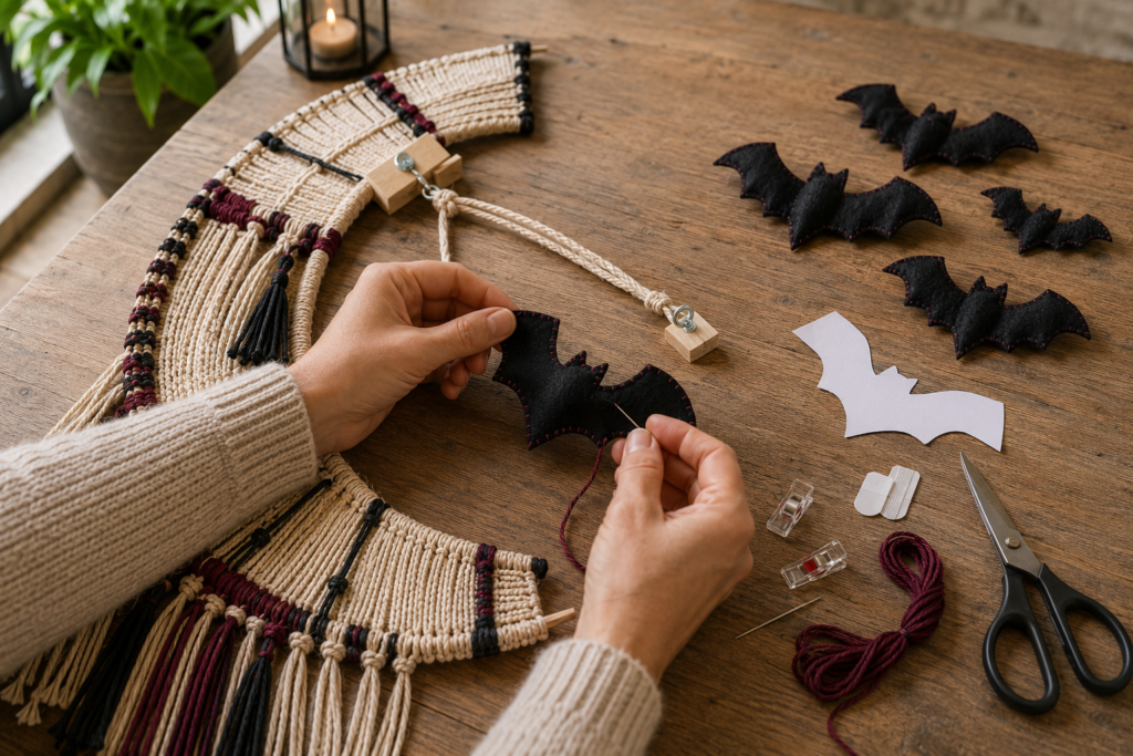 Stitching bats and securing the crescent