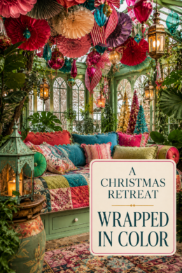 Sunroom Wrapped in Bright Colors as a Christmas Retreat