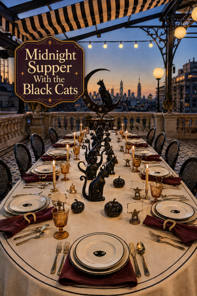 Superstitious Black Cat Rooftop Halloween Tablescape