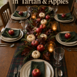 Tartan Plaid Placemats and Apples for Thanksgiving Tablescape
