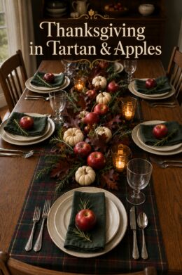 Tartan Plaid Placemats and Apples for Thanksgiving Tablescape