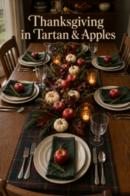 Tartan Plaid Placemats and Apples for Thanksgiving Tablescape
