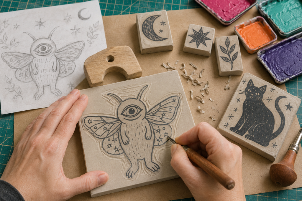 Tracing and carving a one-eyed moth block