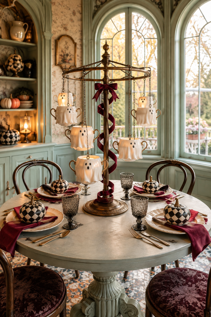 Ghost Teacup Carousel in a Victorian Breakfast Room