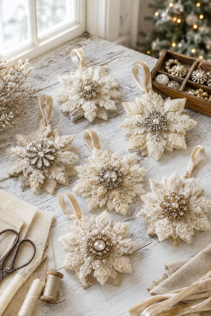 Vintage Brooch Felt Snowflake Ornaments