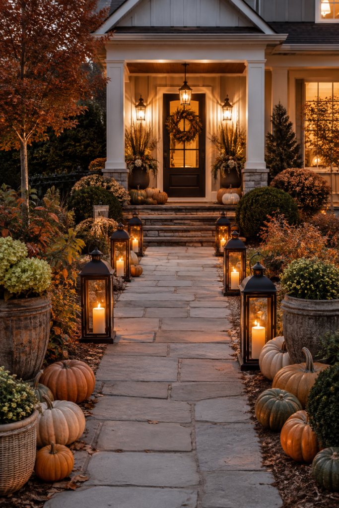 Warm Autumn Lantern Path to the Porch
