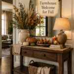 Warm-Fall-Entry-Console-with-Foliage-and-Pumpkins