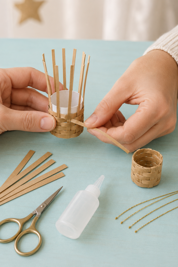 Weaving a Tiny Paper Ornament Basket