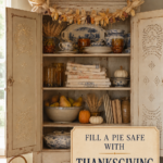 White Pie Safe Decorated with Thanksgiving Decor