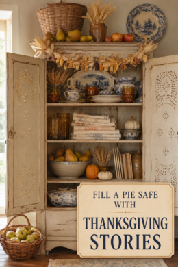 White Pie Safe Decorated with Thanksgiving Decor