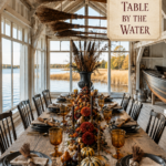 Witch Harvest Halloween Table with Brooms and Pumpkins